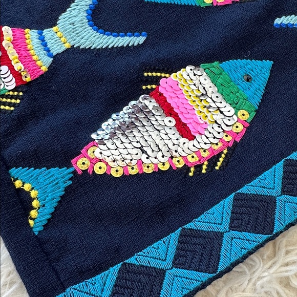 Talbots navy blue beaded embroidered fish sheath dress 8 - Picture 7 of 14